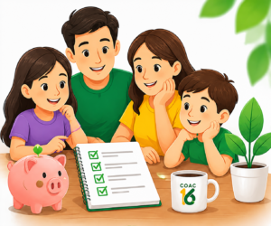 Familia aprendiendo a priorizar gastos y administrar su presupuesto.